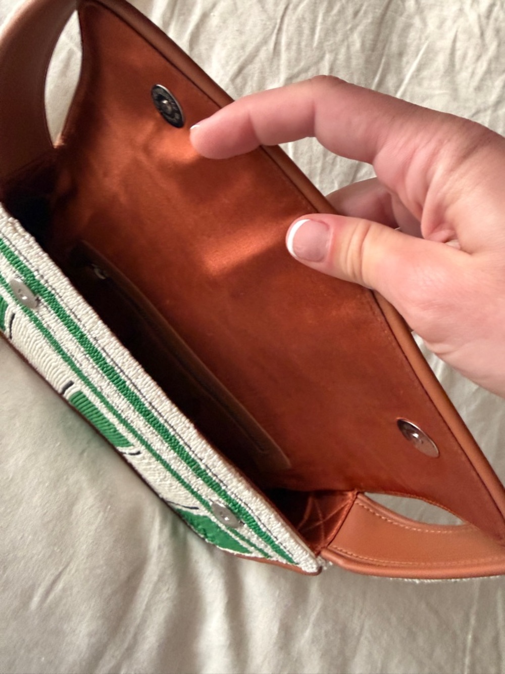 Staud Tommy Beaded Green and White Stripe Shoulder Bag - Picture 3 of 5